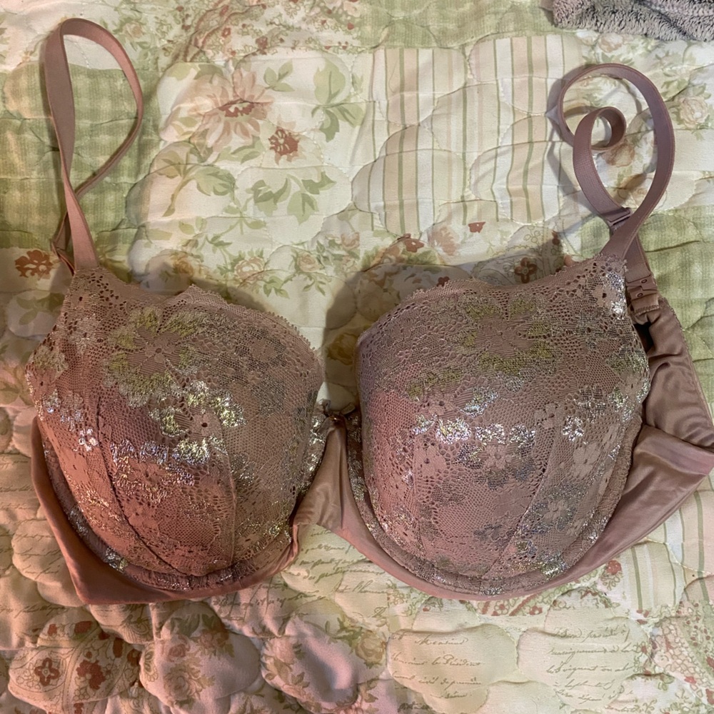 Victoria's Secret Floral Lace Bra in Pink and Gold